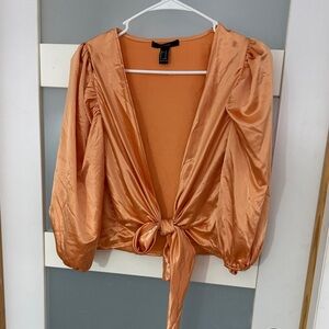 Forever 21 Satin Tie-Front Blouse in Copper